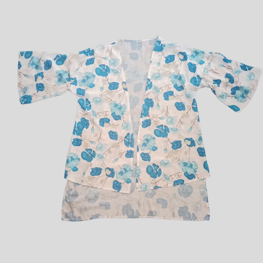 High low tunic cardigan open front fell asleep floral kimono 2x fits like a xl